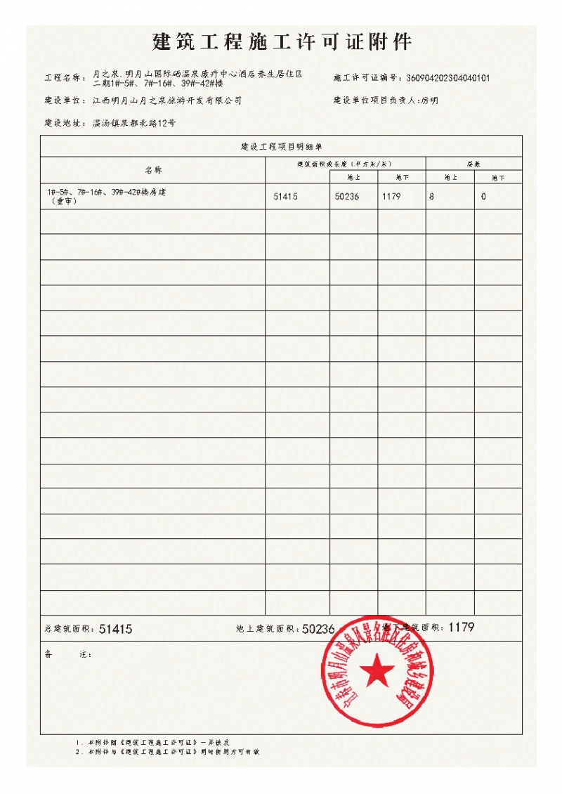 月之泉项目建筑工程证件公示